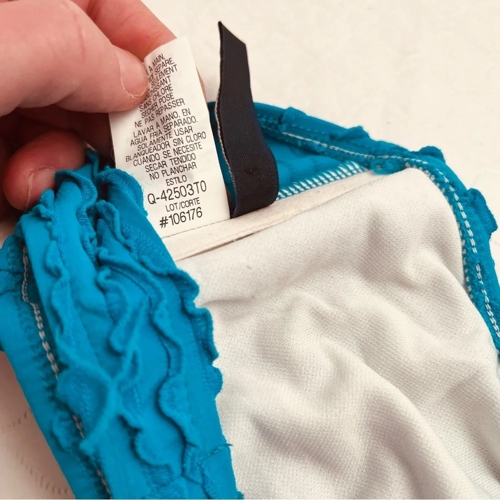Ralph Lauren teal blue ruffle halter bikini top L
